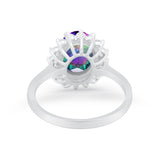 Floral Oval Wedding Ring Round Simulated Cubic Zirconia 925 Sterling Silver