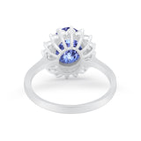 Floral Oval Wedding Ring Round Simulated Cubic Zirconia 925 Sterling Silver