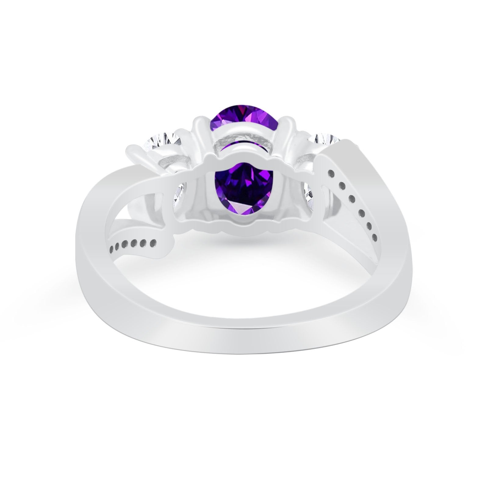 3 Stone Oval Wedding Ring Simulated Cubic Zirconia 925 Sterling Silver