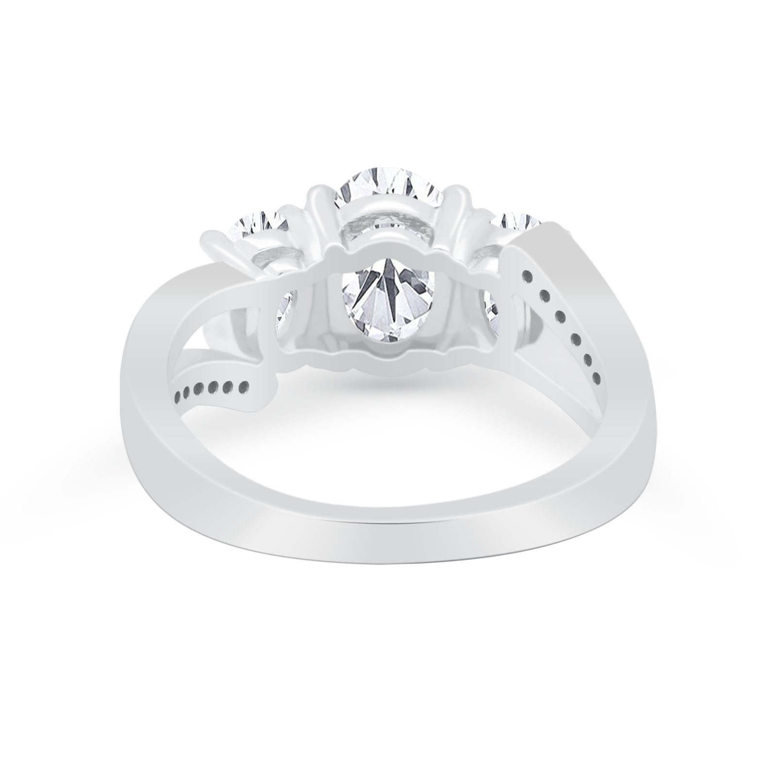 3 Stone Oval Wedding Ring Simulated Cubic Zirconia 925 Sterling Silver