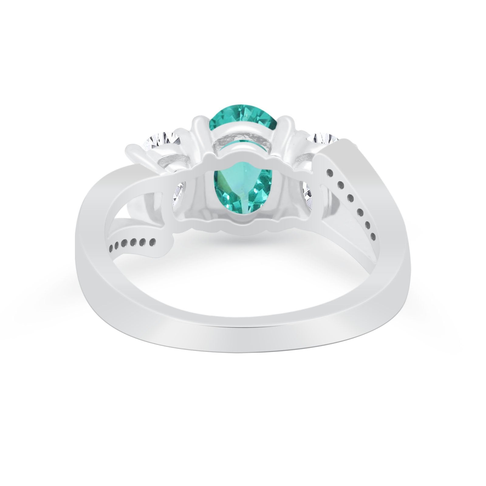3 Stone Oval Wedding Ring Simulated Cubic Zirconia 925 Sterling Silver