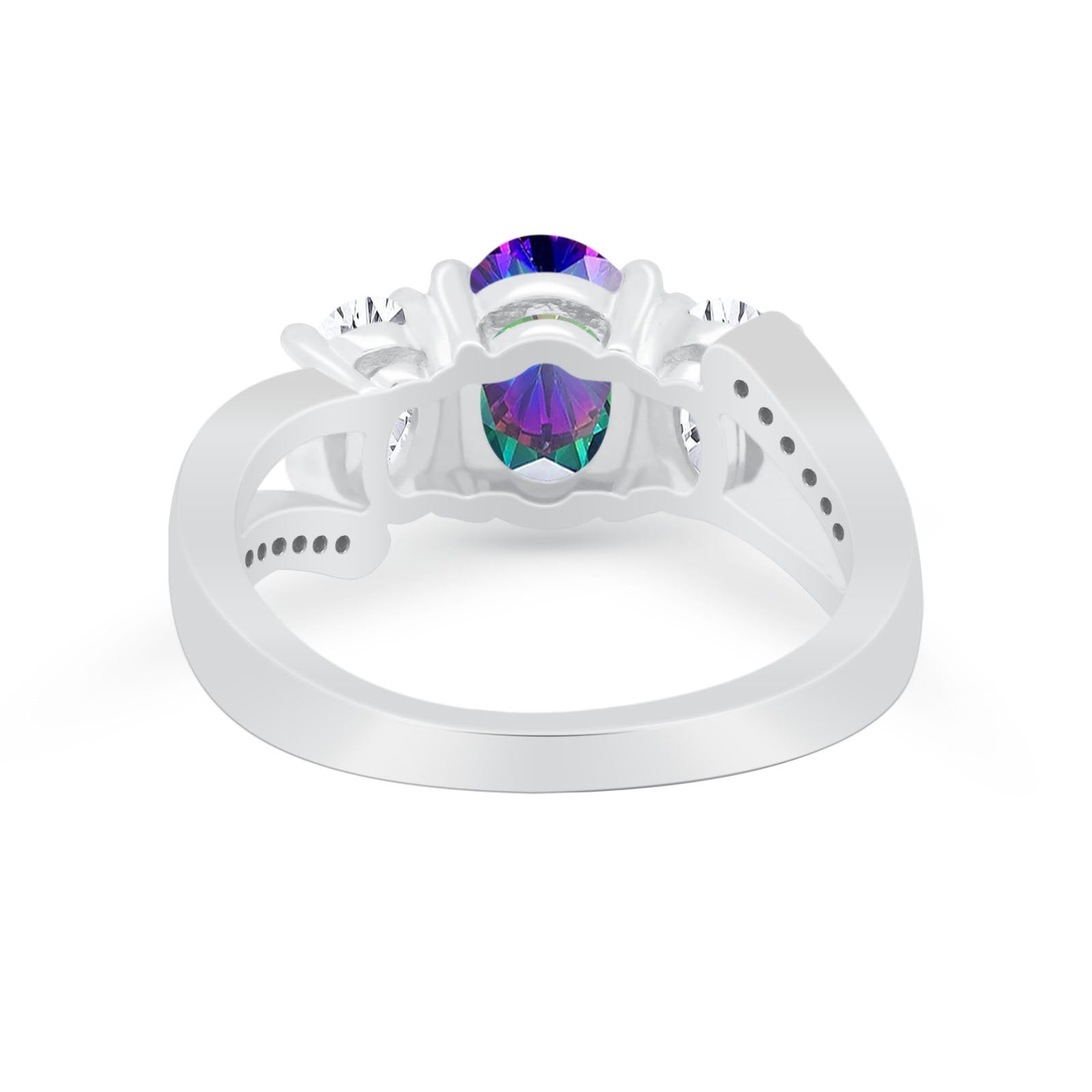 3 Stone Oval Wedding Ring Simulated Cubic Zirconia 925 Sterling Silver