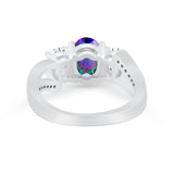 3 Stone Oval Wedding Ring Simulated Cubic Zirconia 925 Sterling Silver