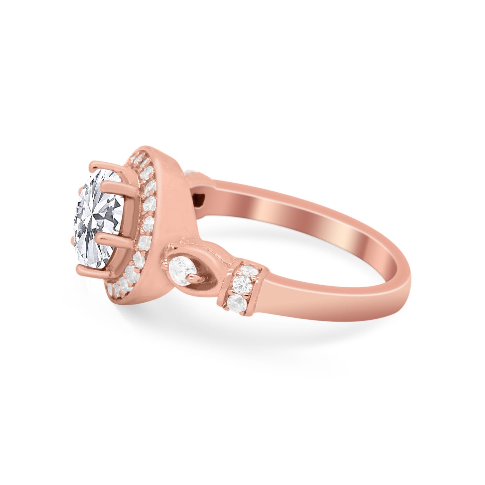 Halo Engagement Ring Simulated Cubic Zirconia 925 Sterling Silver