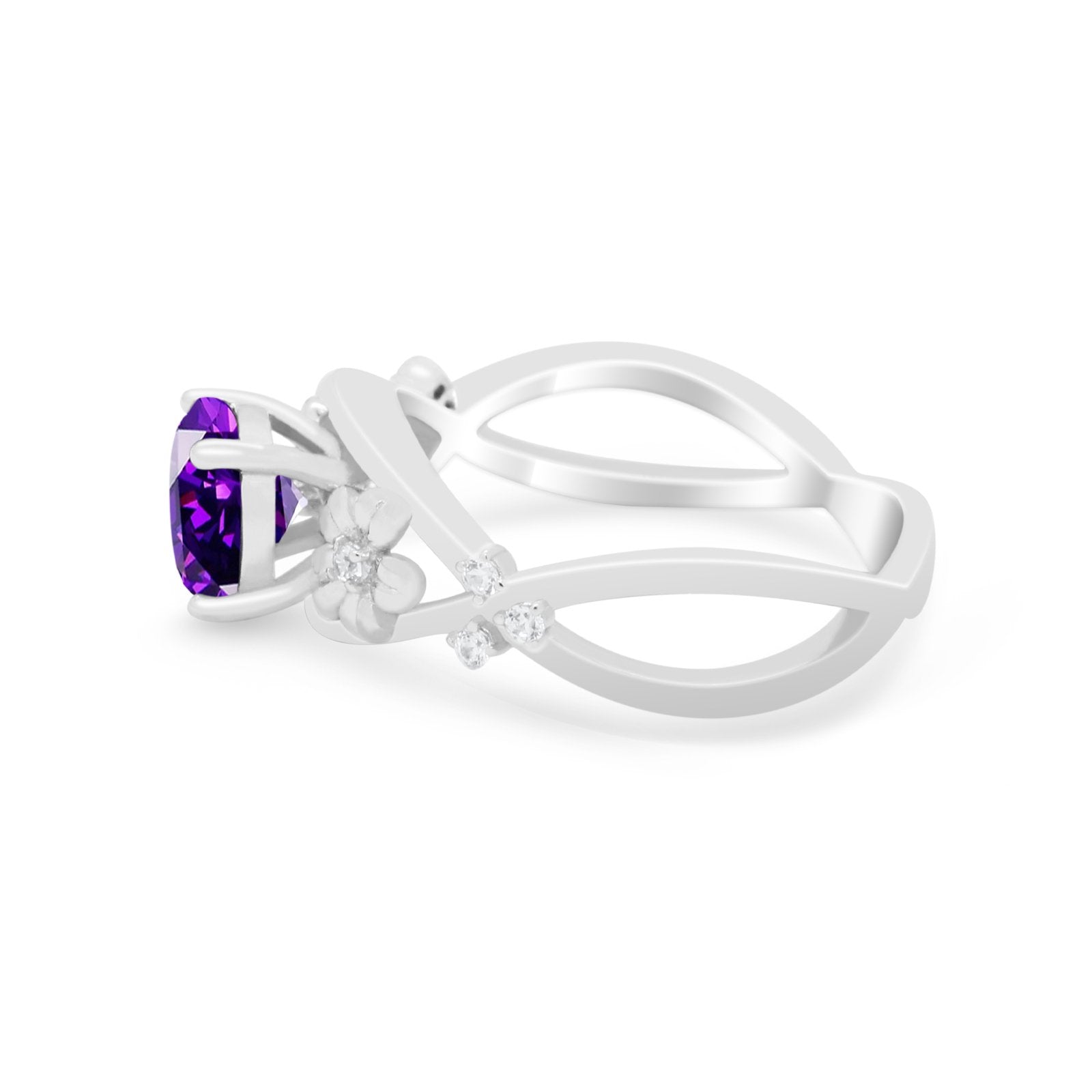 Art Deco Plumeria Flower Infinity Shank Engagement Ring Cubic Zirconia 925 Sterling Silver