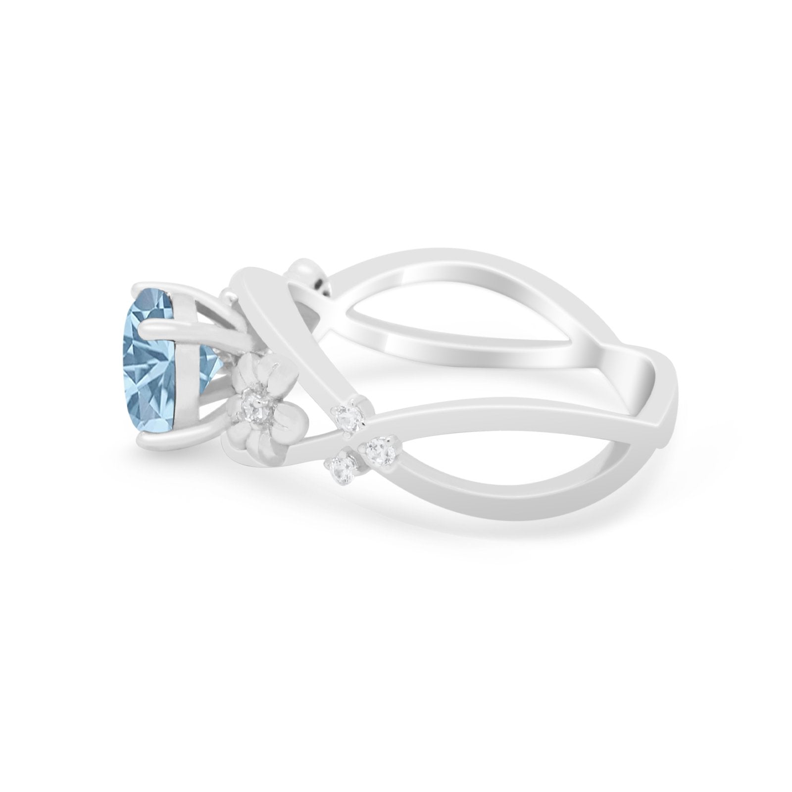 Art Deco Plumeria Flower Infinity Shank Engagement Ring Cubic Zirconia 925 Sterling Silver