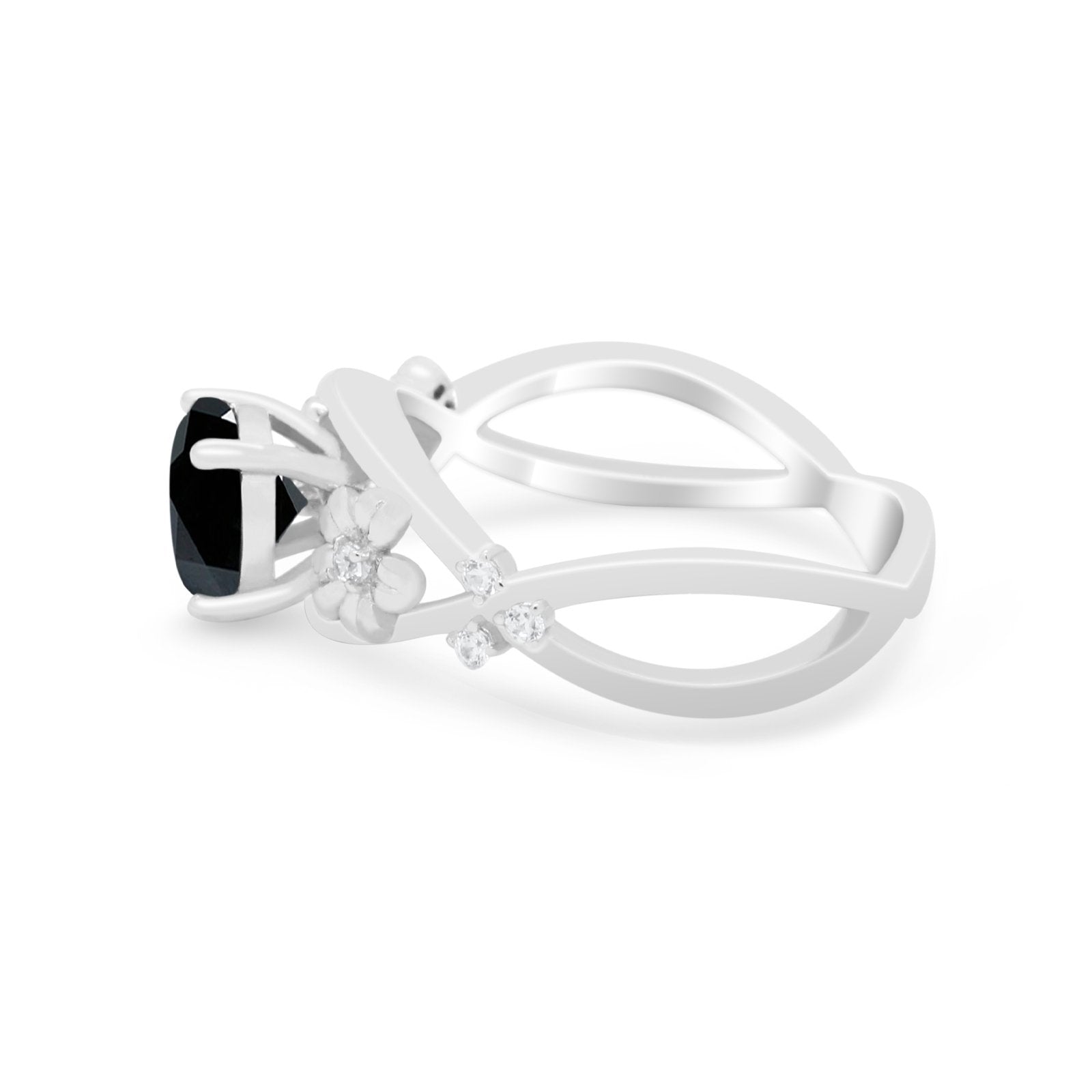 Art Deco Plumeria Flower Infinity Shank Engagement Ring Cubic Zirconia 925 Sterling Silver