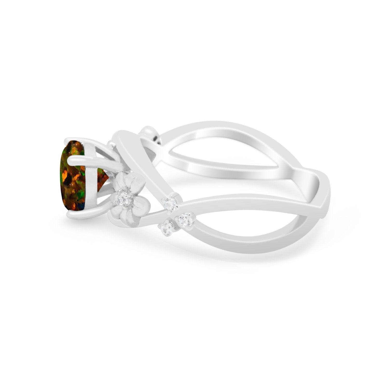 Art Deco Plumeria Flower Infinity Shank Engagement Ring Simulated Cubic Zirconia 925 Sterling Silver