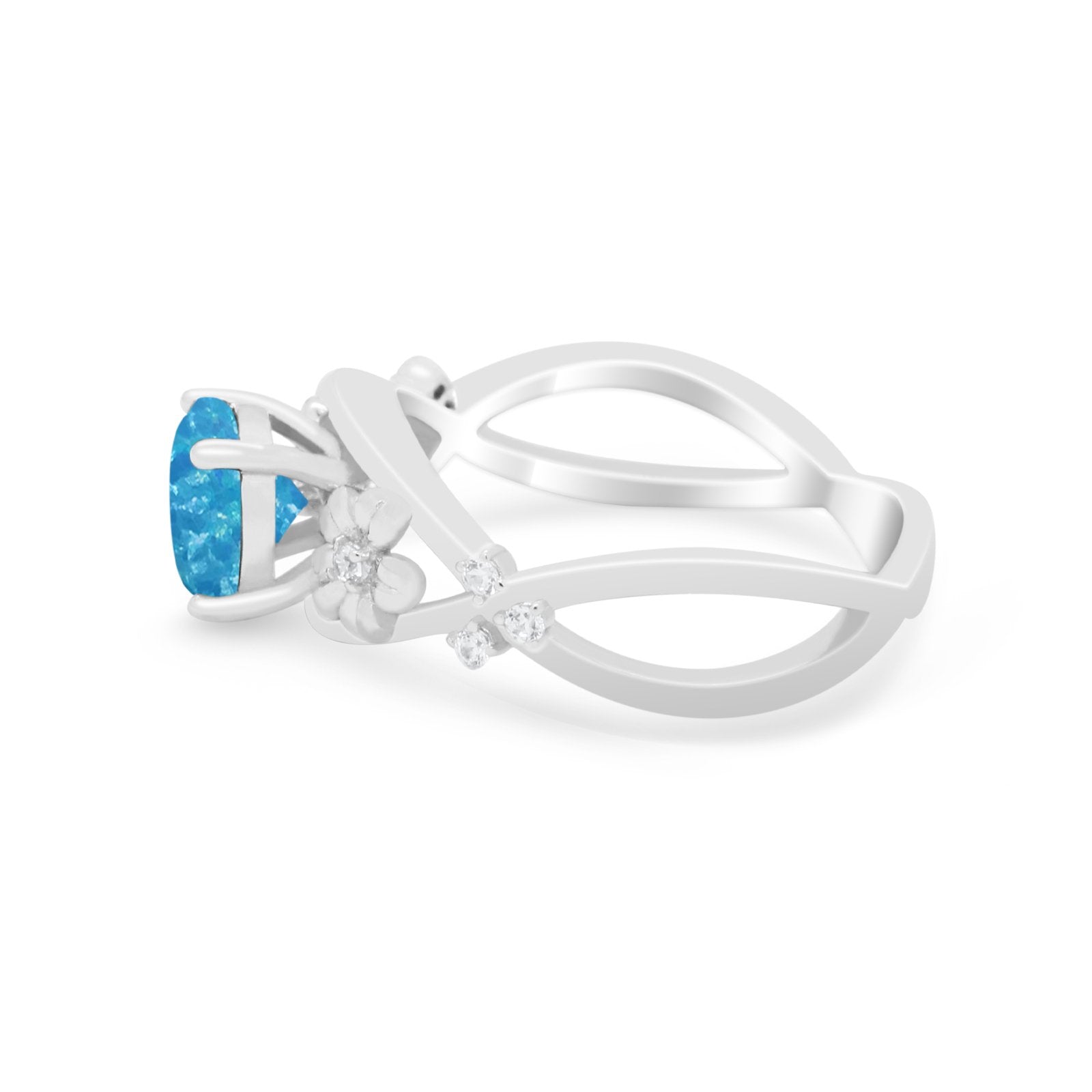 Art Deco Plumeria Flower Infinity Shank Engagement Ring Simulated Cubic Zirconia 925 Sterling Silver