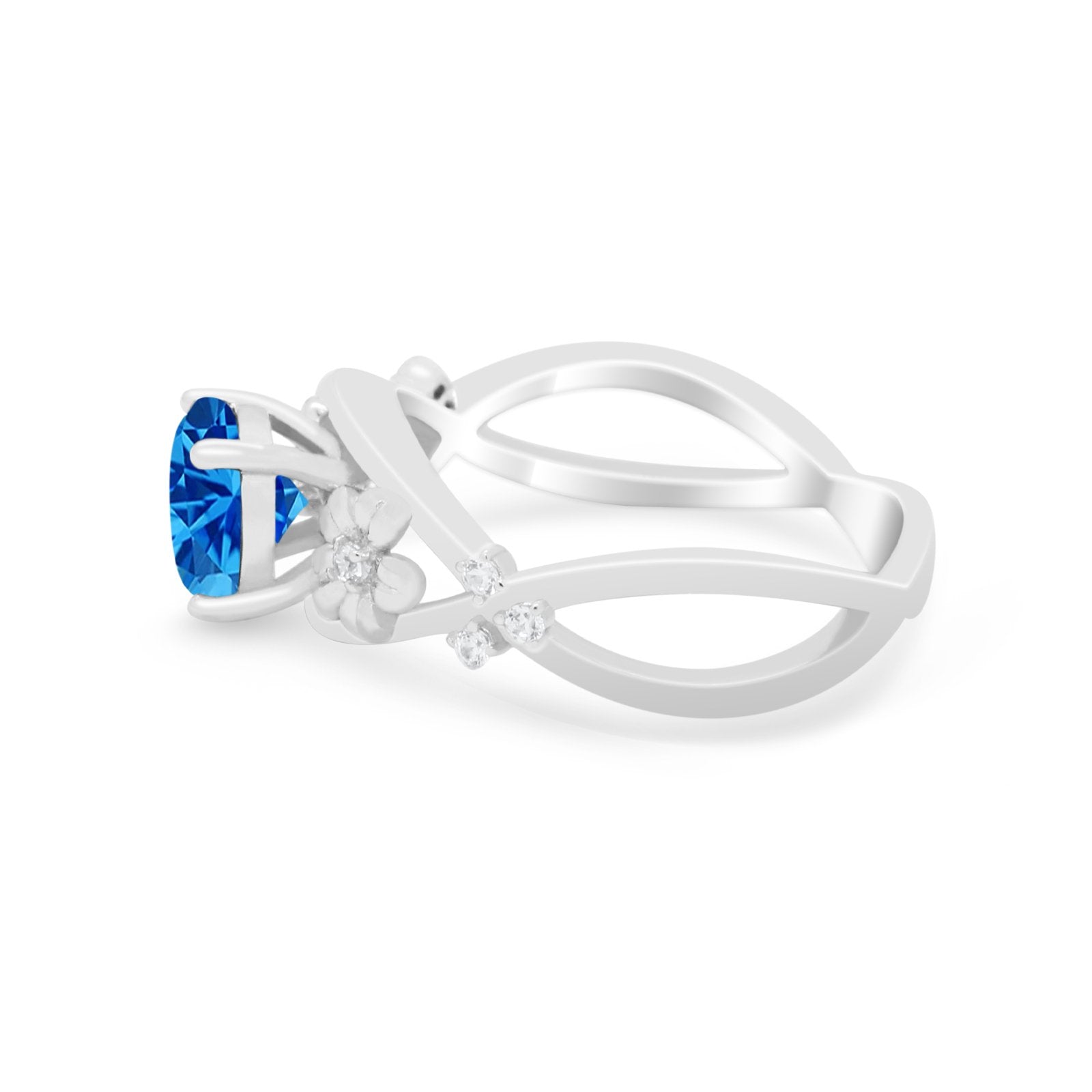 Art Deco Plumeria Flower Infinity Shank Engagement Ring Simulated Cubic Zirconia 925 Sterling Silver
