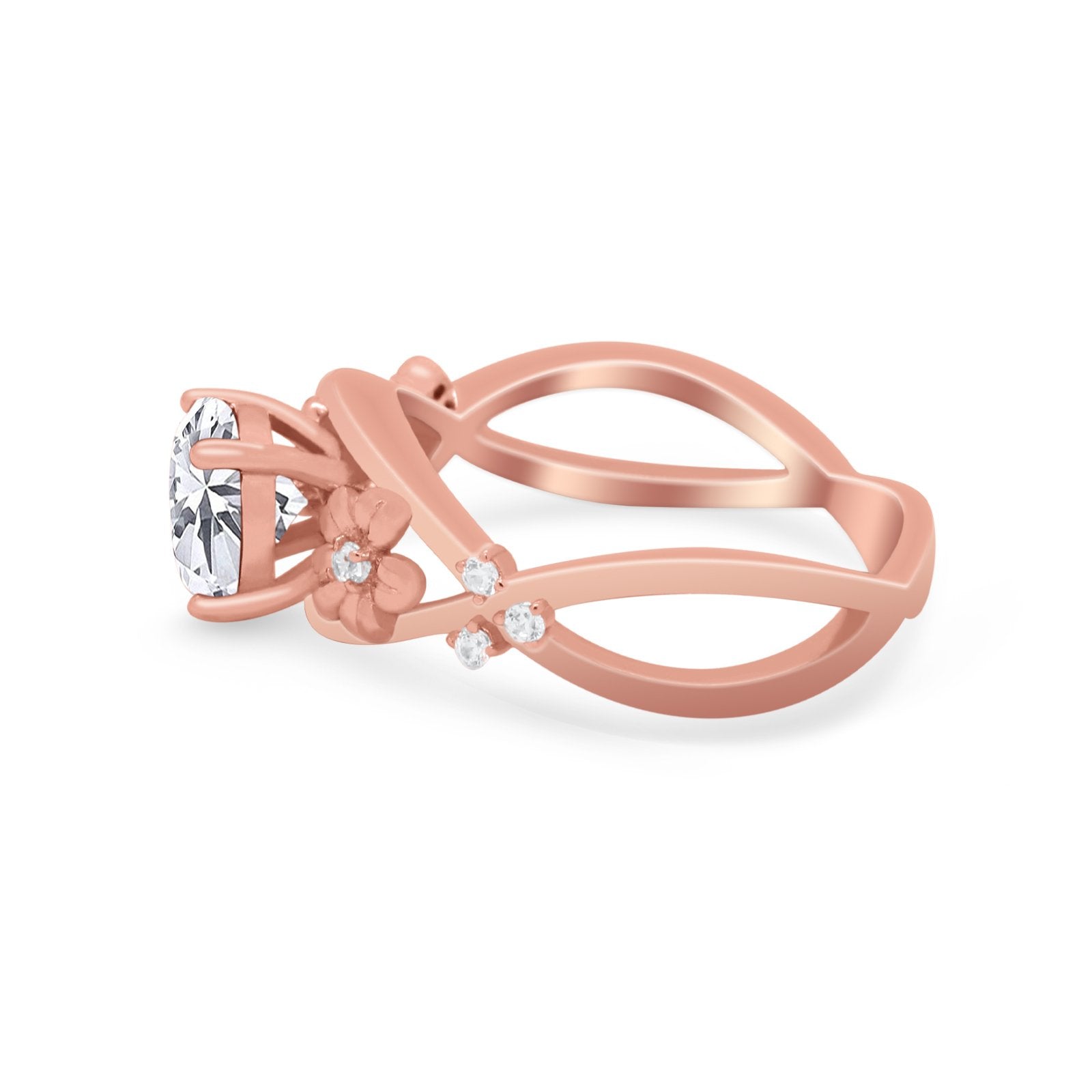 Art Deco Plumeria Flower Infinity Shank Engagement Ring Cubic Zirconia 925 Sterling Silver