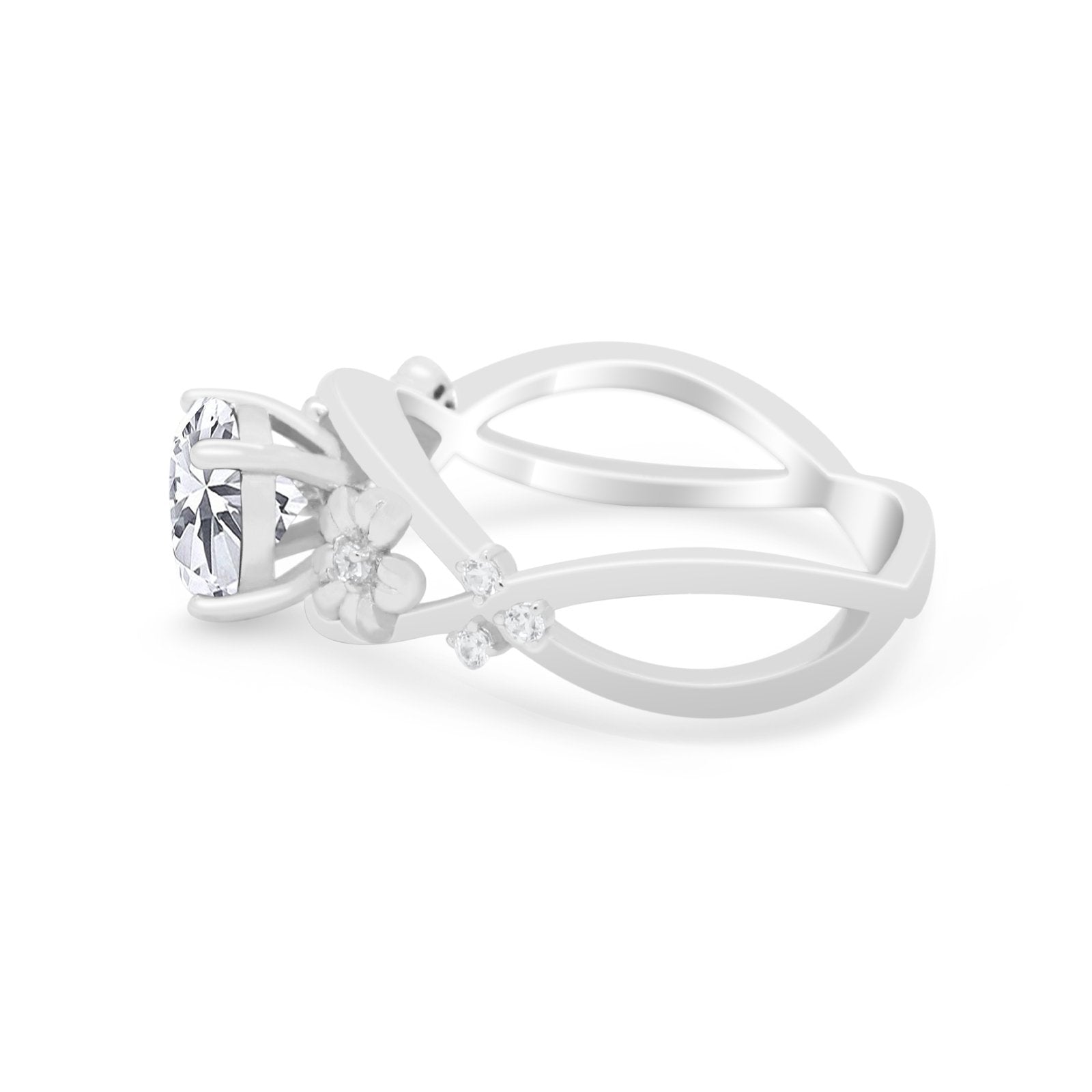 Art Deco Plumeria Flower Infinity Shank Engagement Ring Cubic Zirconia 925 Sterling Silver