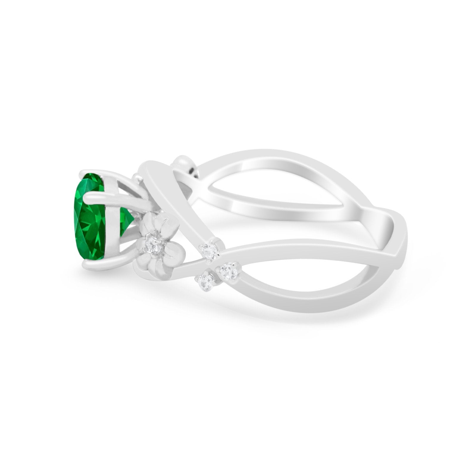 Art Deco Plumeria Flower Infinity Shank Engagement Ring Cubic Zirconia 925 Sterling Silver