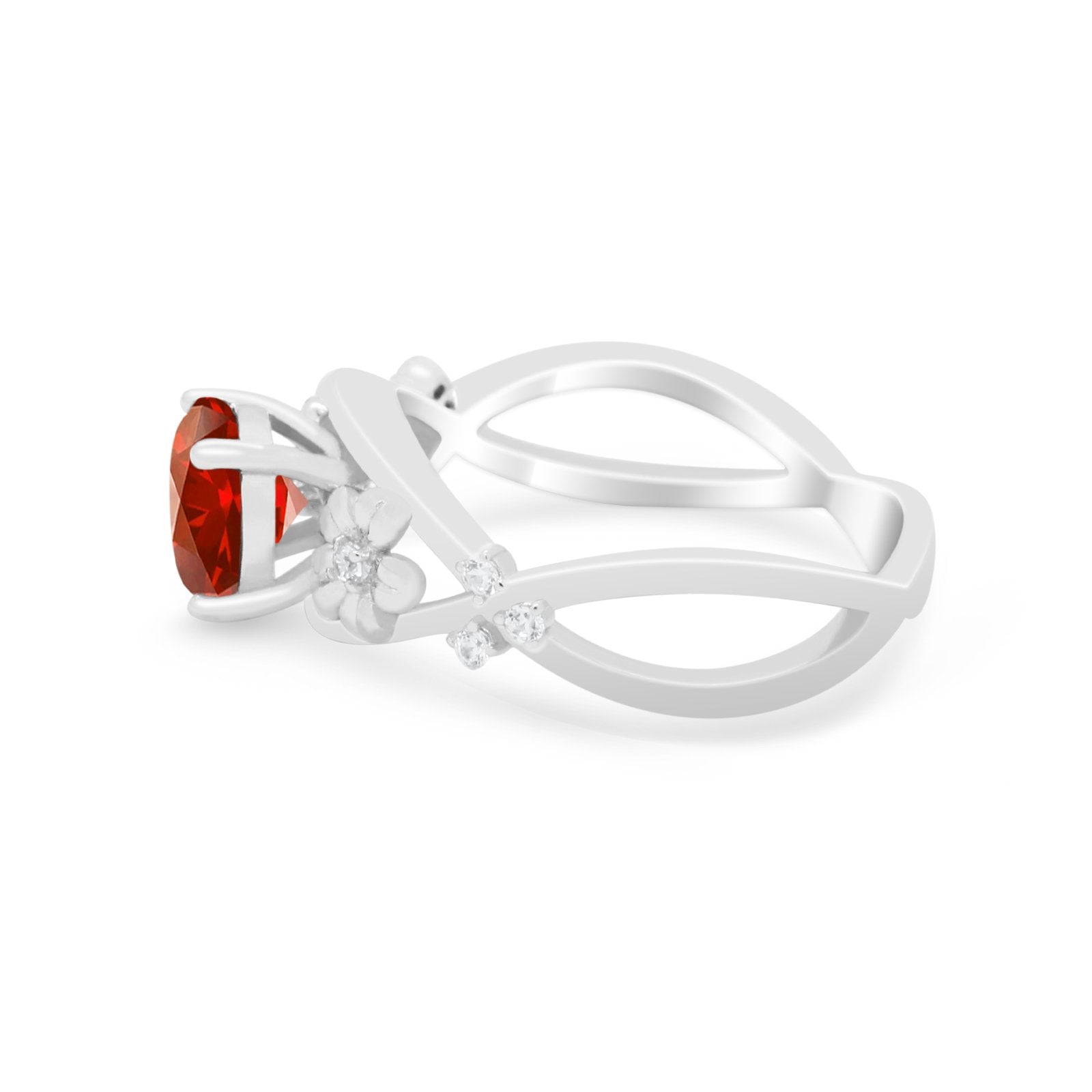 Art Deco Plumeria Flower Infinity Shank Engagement Ring Cubic Zirconia 925 Sterling Silver
