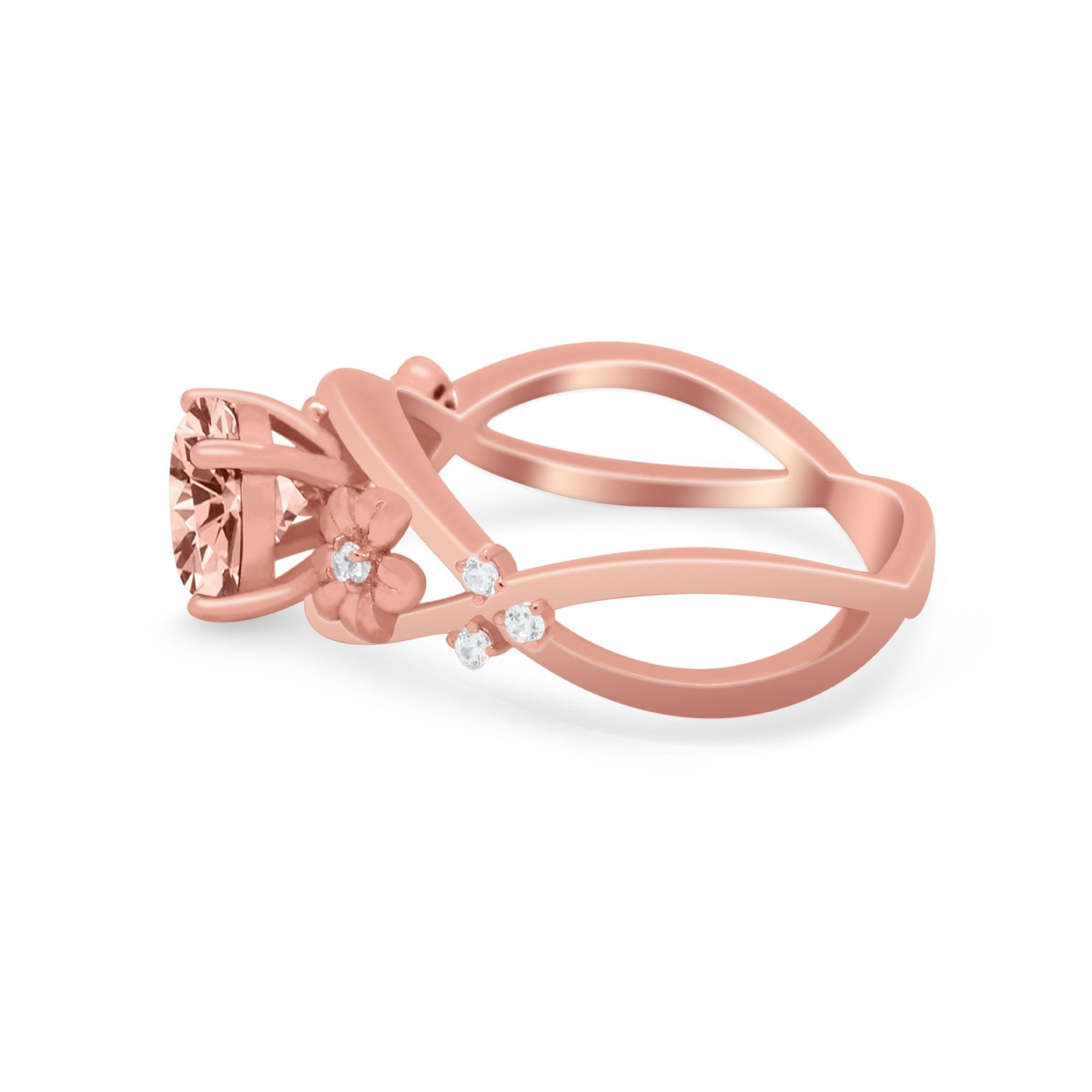 Art Deco Plumeria Flower Infinity Shank Engagement Ring Simulated Cubic Zirconia 925 Sterling Silver