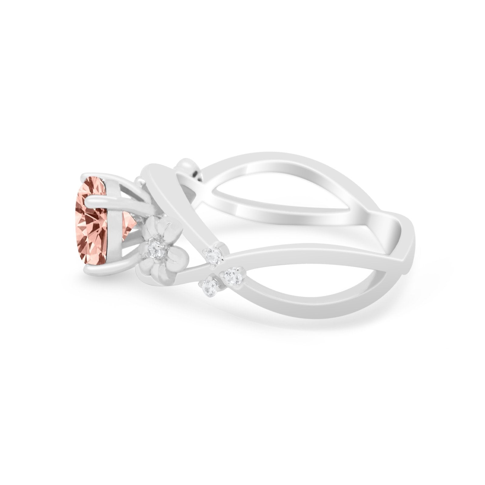 Art Deco Plumeria Flower Infinity Shank Engagement Ring Simulated Cubic Zirconia 925 Sterling Silver