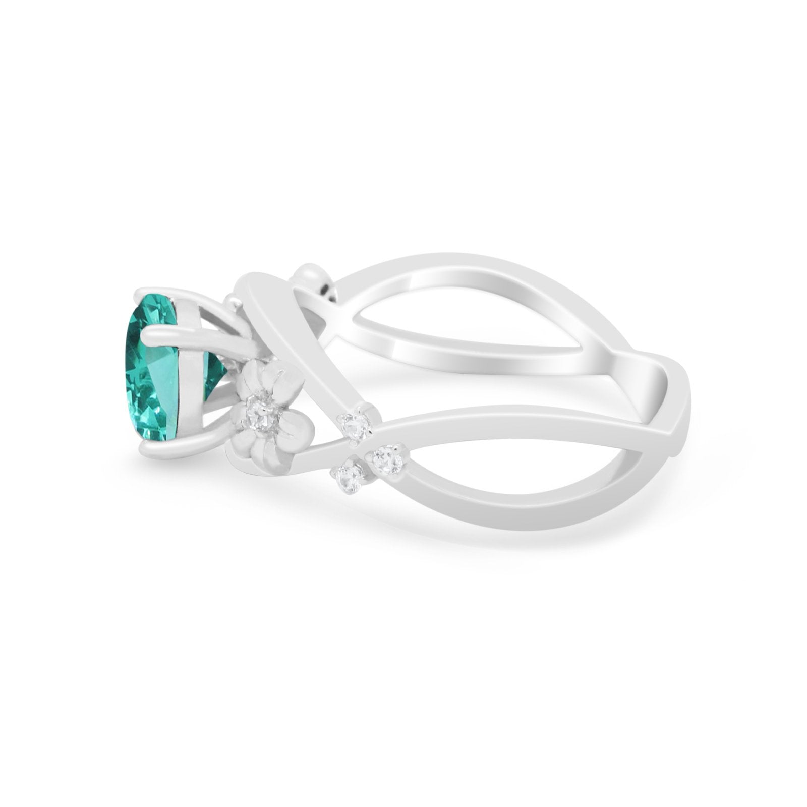 Art Deco Plumeria Flower Infinity Shank Engagement Ring Simulated Cubic Zirconia 925 Sterling Silver