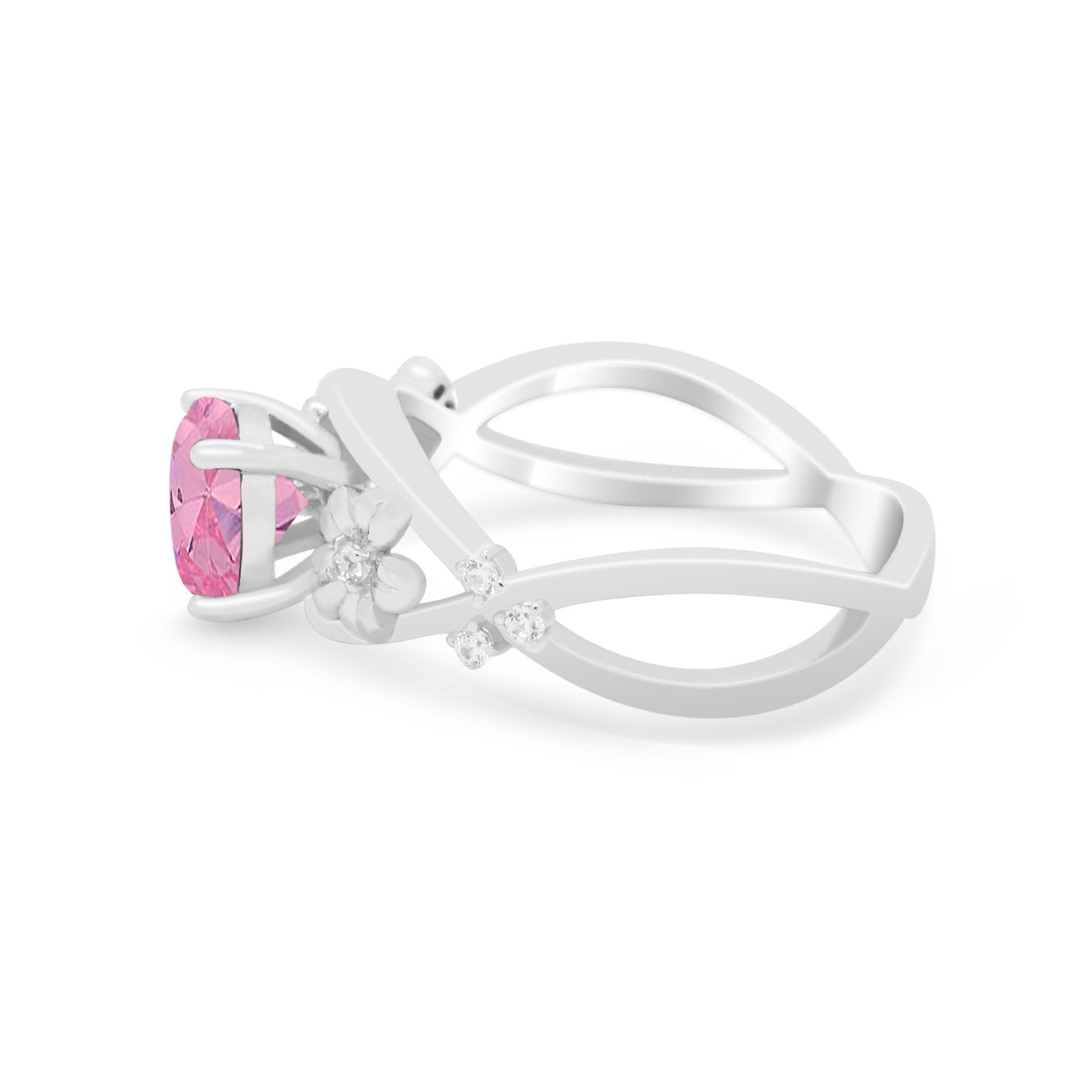 Art Deco Plumeria Flower Infinity Shank Engagement Ring Simulated Cubic Zirconia 925 Sterling Silver