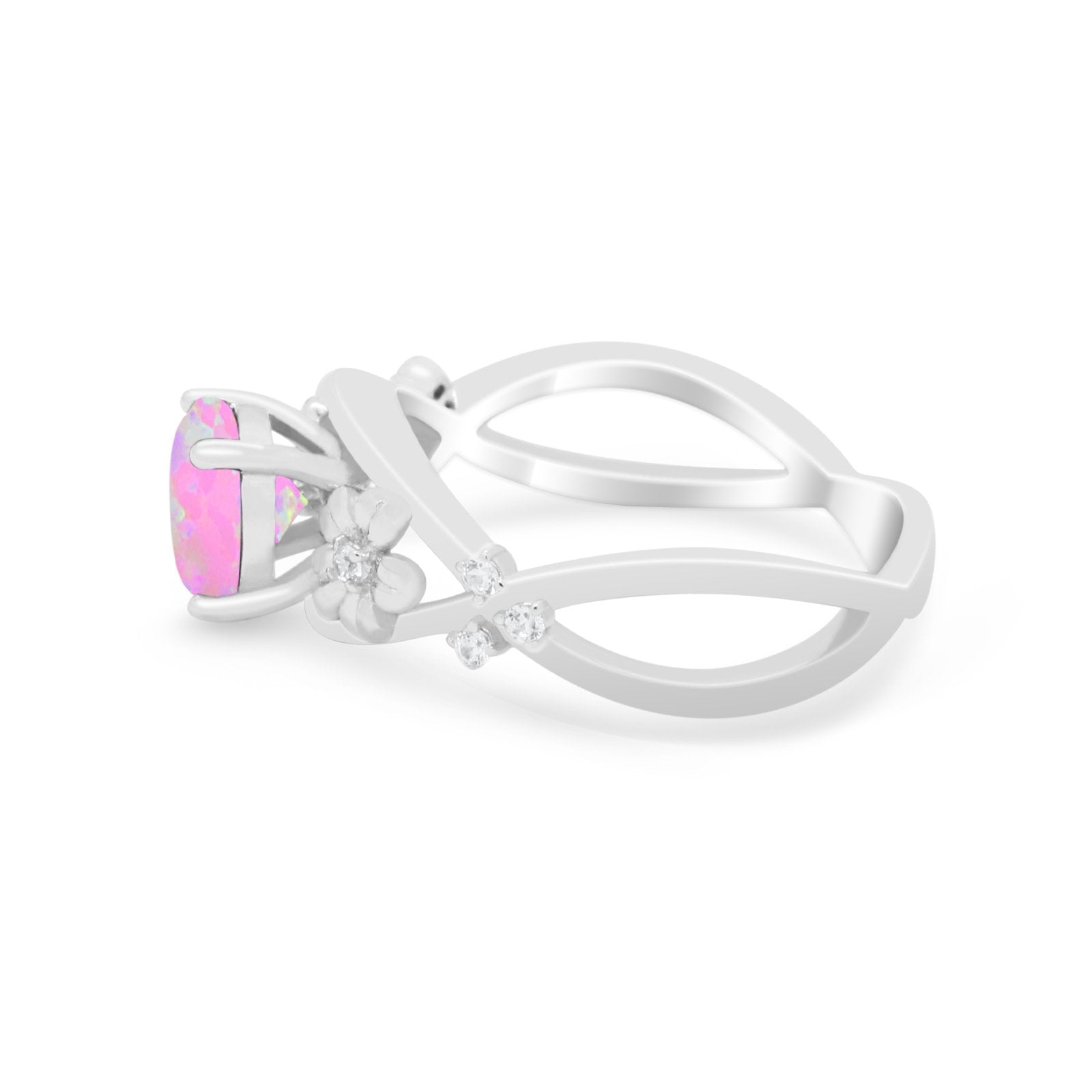 Art Deco Plumeria Flower Infinity Shank Engagement Ring Simulated Cubic Zirconia 925 Sterling Silver