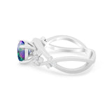 Art Deco Plumeria Flower Infinity Shank Engagement Ring Simulated Cubic Zirconia 925 Sterling Silver