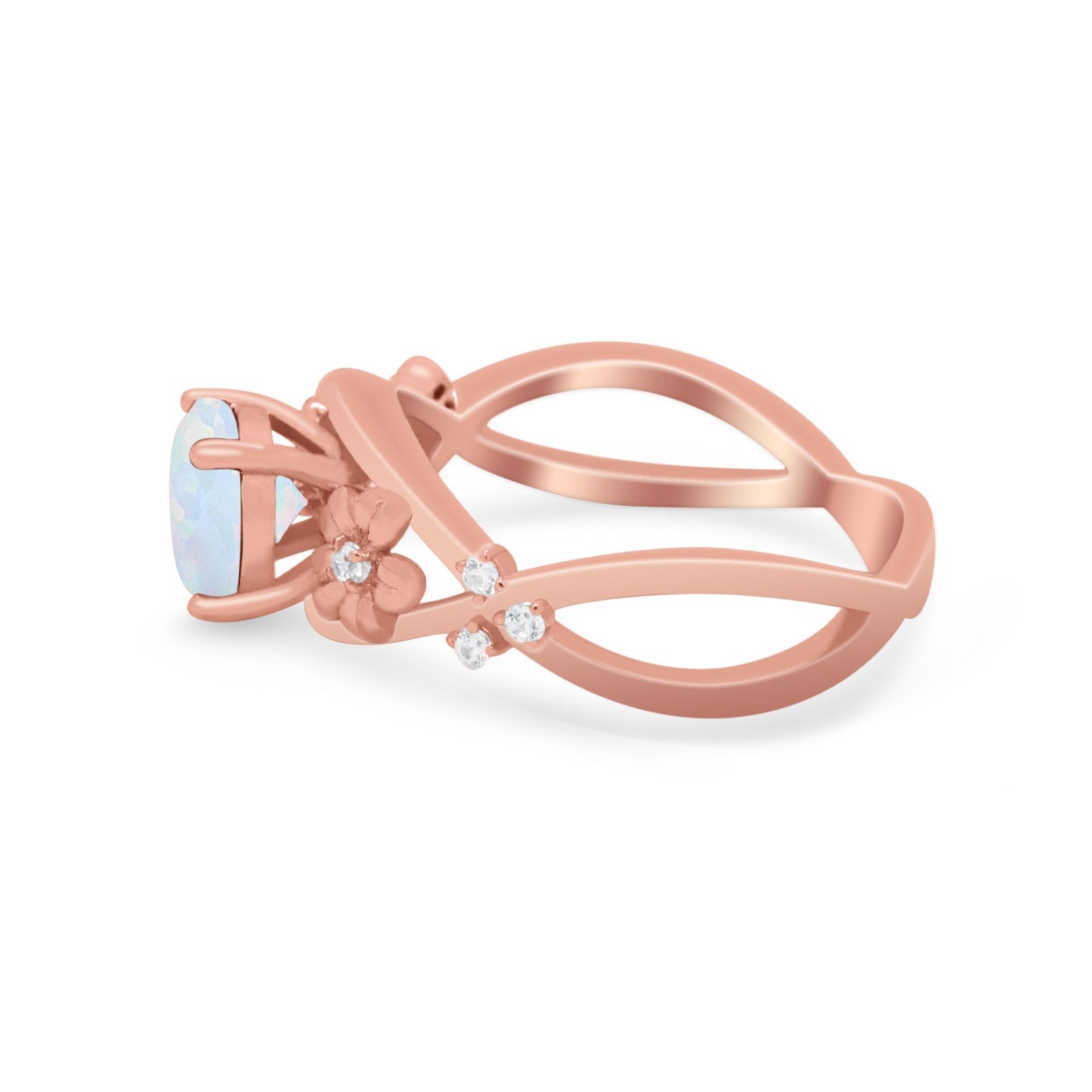 Art Deco Plumeria Flower Infinity Shank Engagement Ring Simulated Cubic Zirconia 925 Sterling Silver