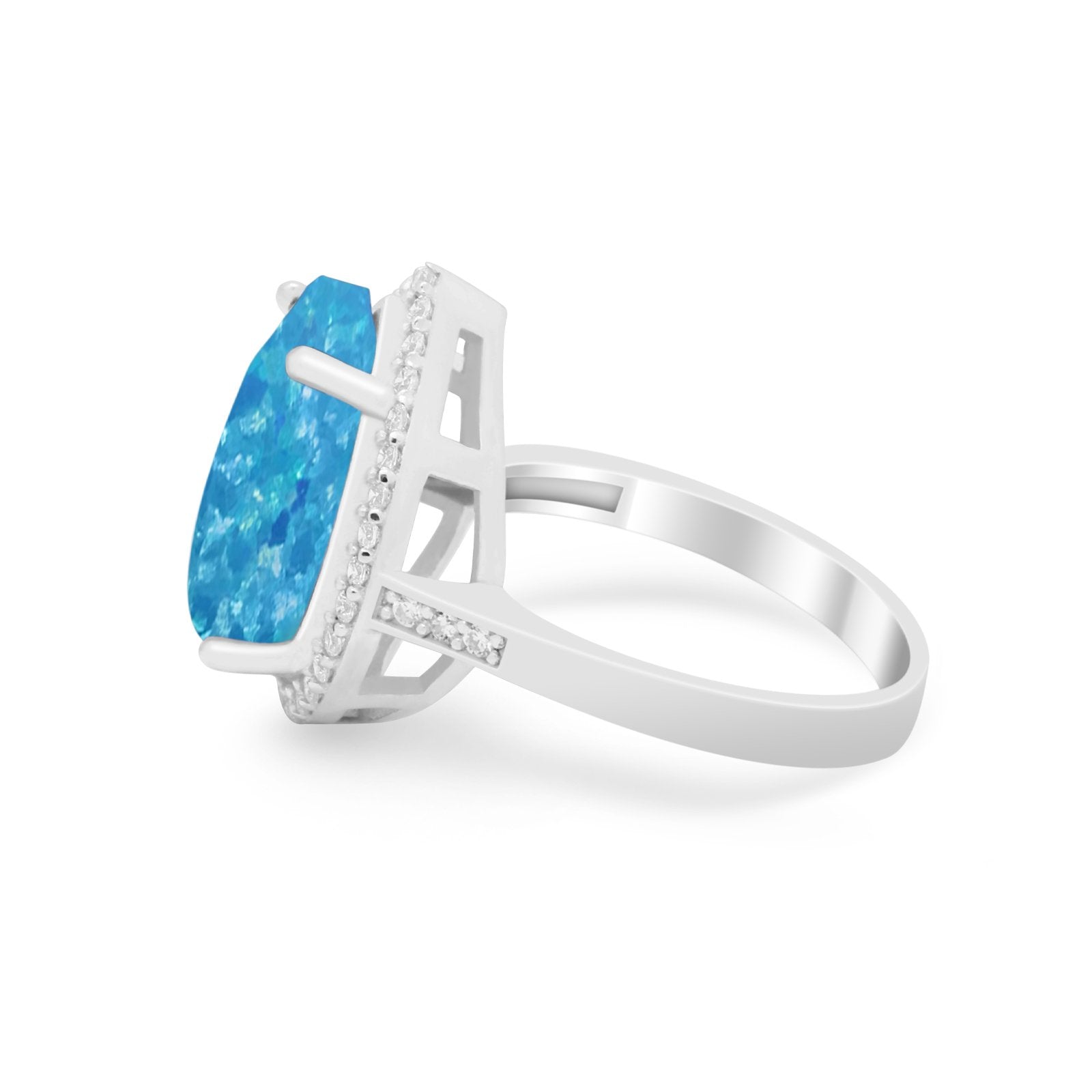 Teardrop Cocktail Engagement Ring Pear Simulated Cubic Zirconia 925 Sterling Silver