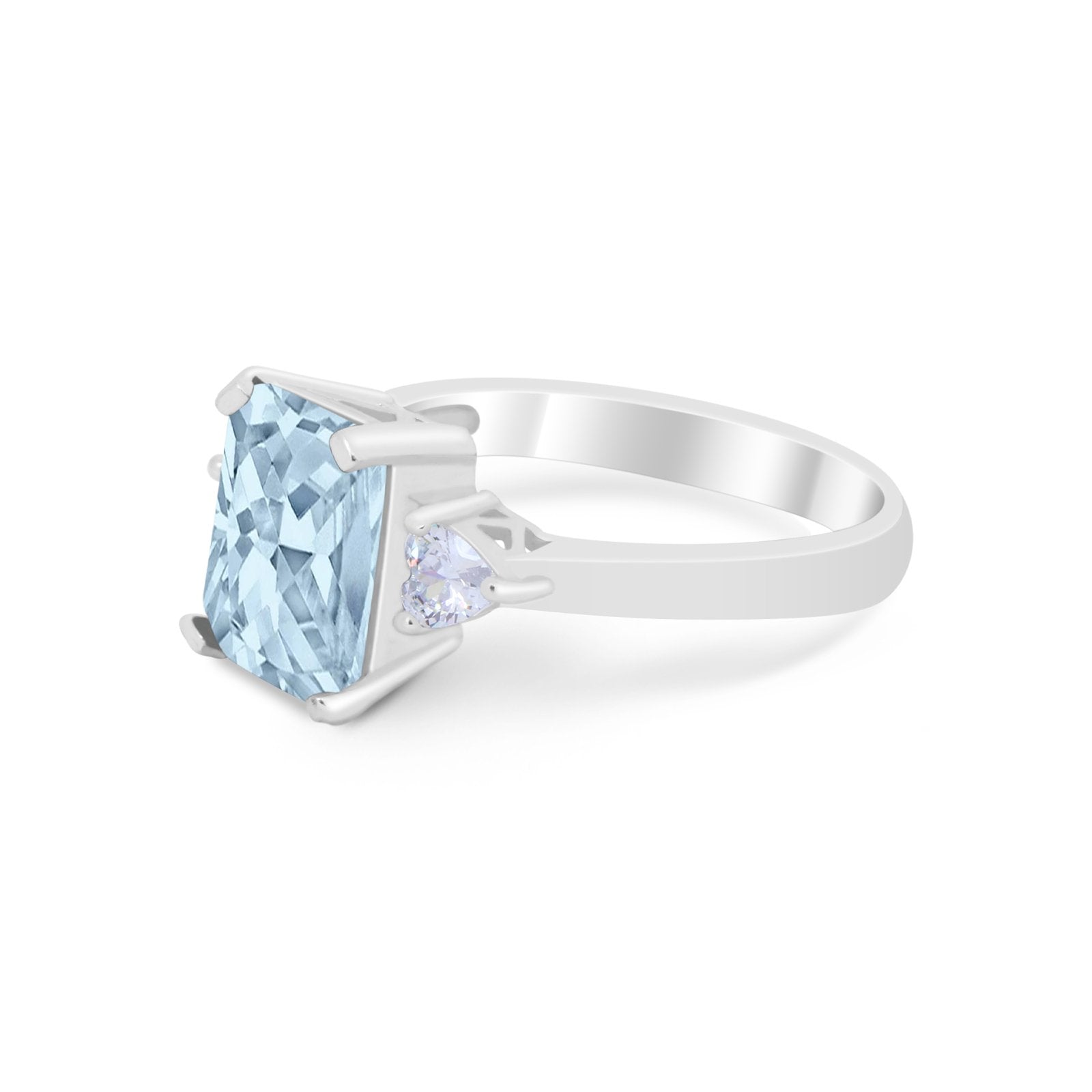 Three Stone Wedding Ring Heart Simulated Cubic Zirconia 925 Sterling Silver BA1058