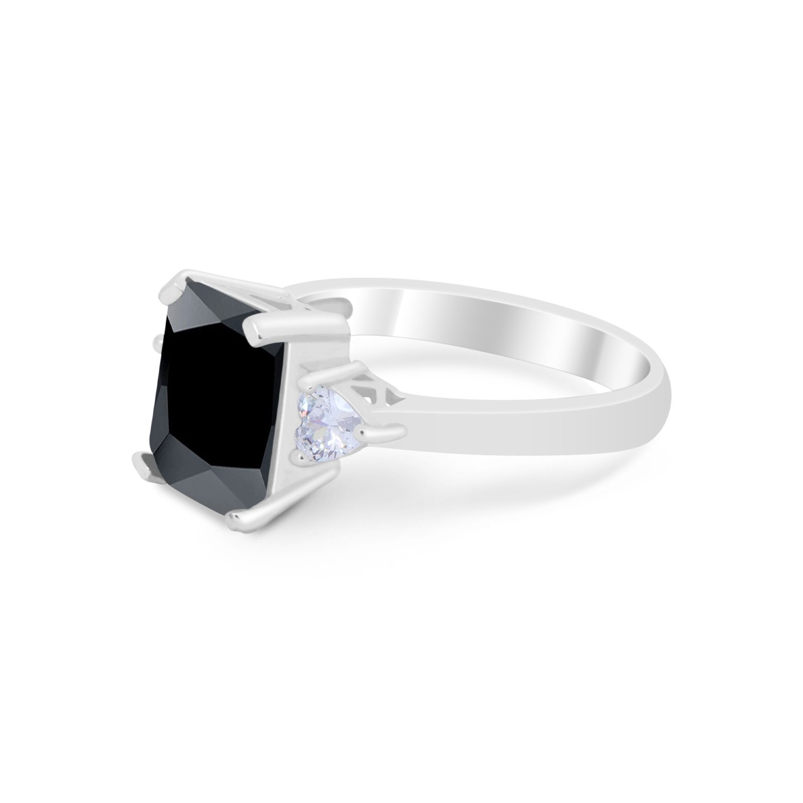 Three Stone Wedding Ring Heart Simulated Cubic Zirconia 925 Sterling Silver BA1058