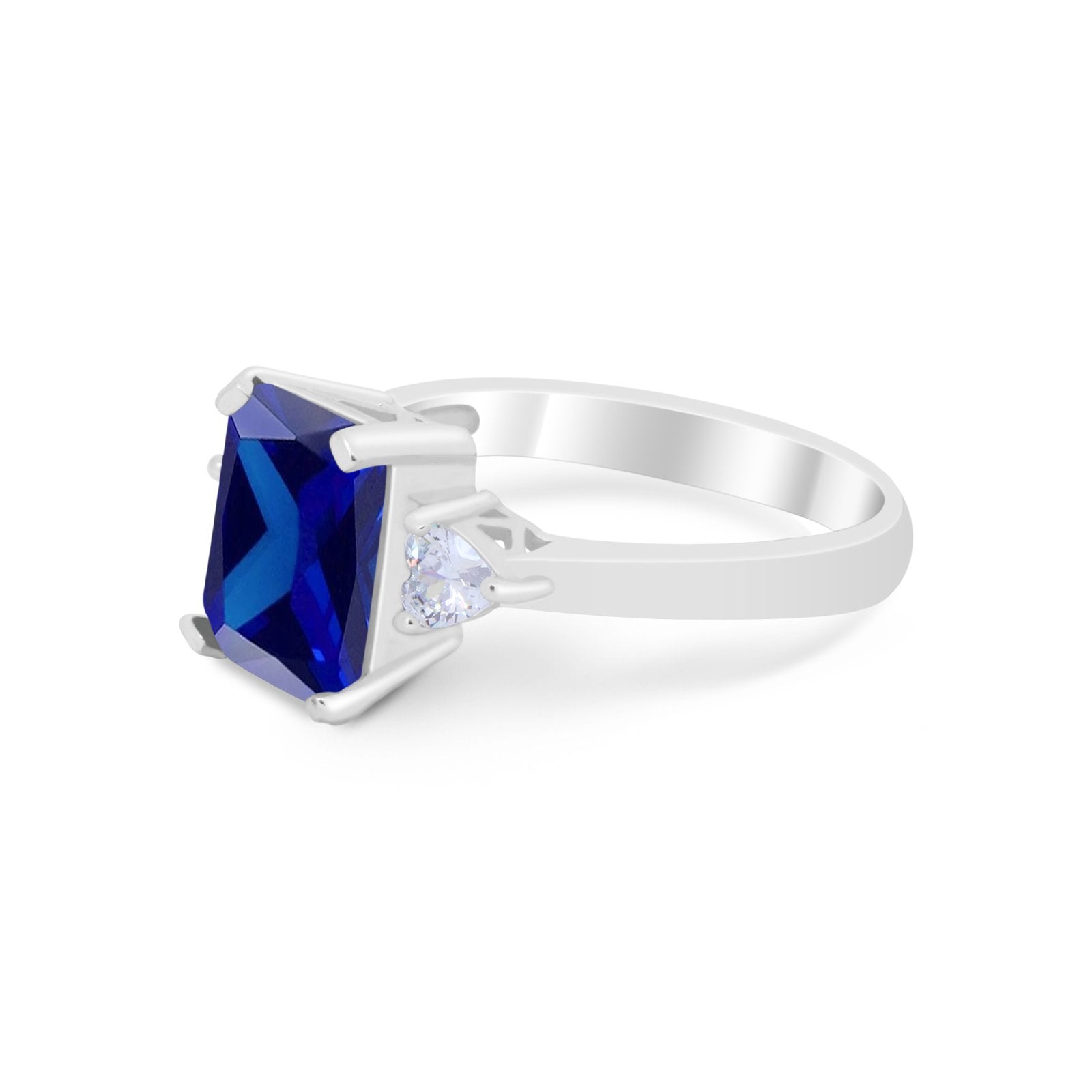 Three Stone Wedding Ring Heart Simulated Cubic Zirconia 925 Sterling Silver BA1058