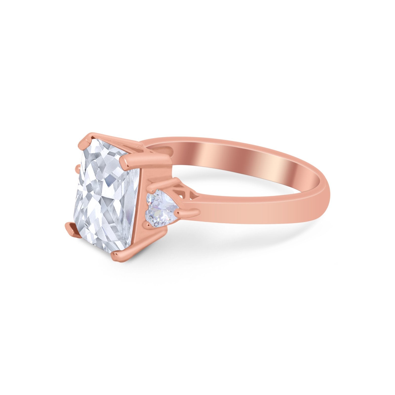 Three Stone Wedding Ring Heart Simulated Cubic Zirconia 925 Sterling Silver BA1058