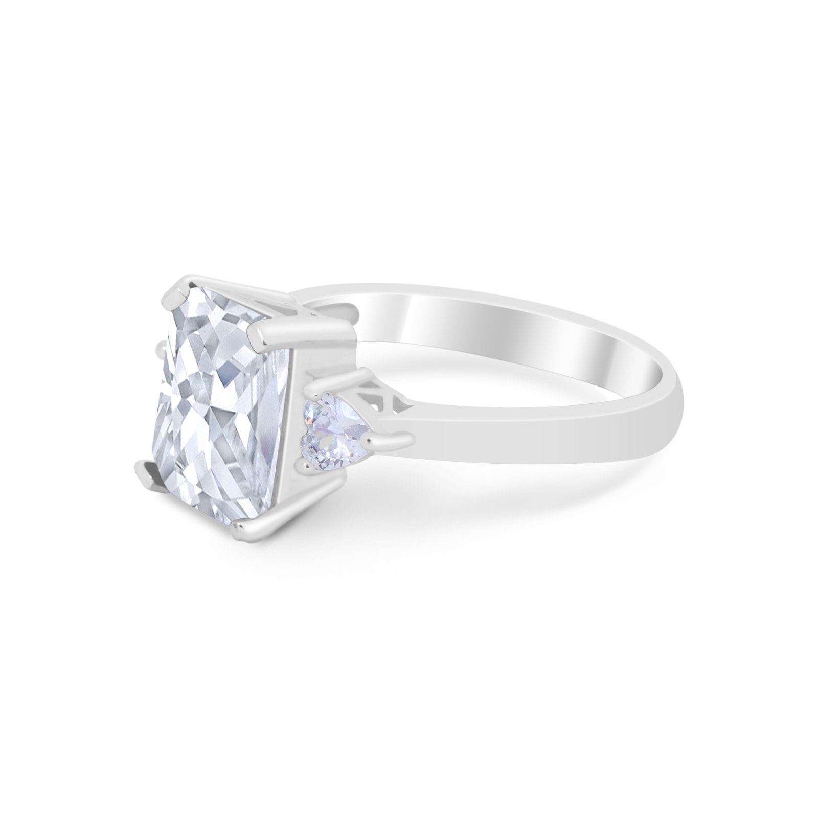 Three Stone Wedding Ring Heart Simulated Cubic Zirconia 925 Sterling Silver BA1058