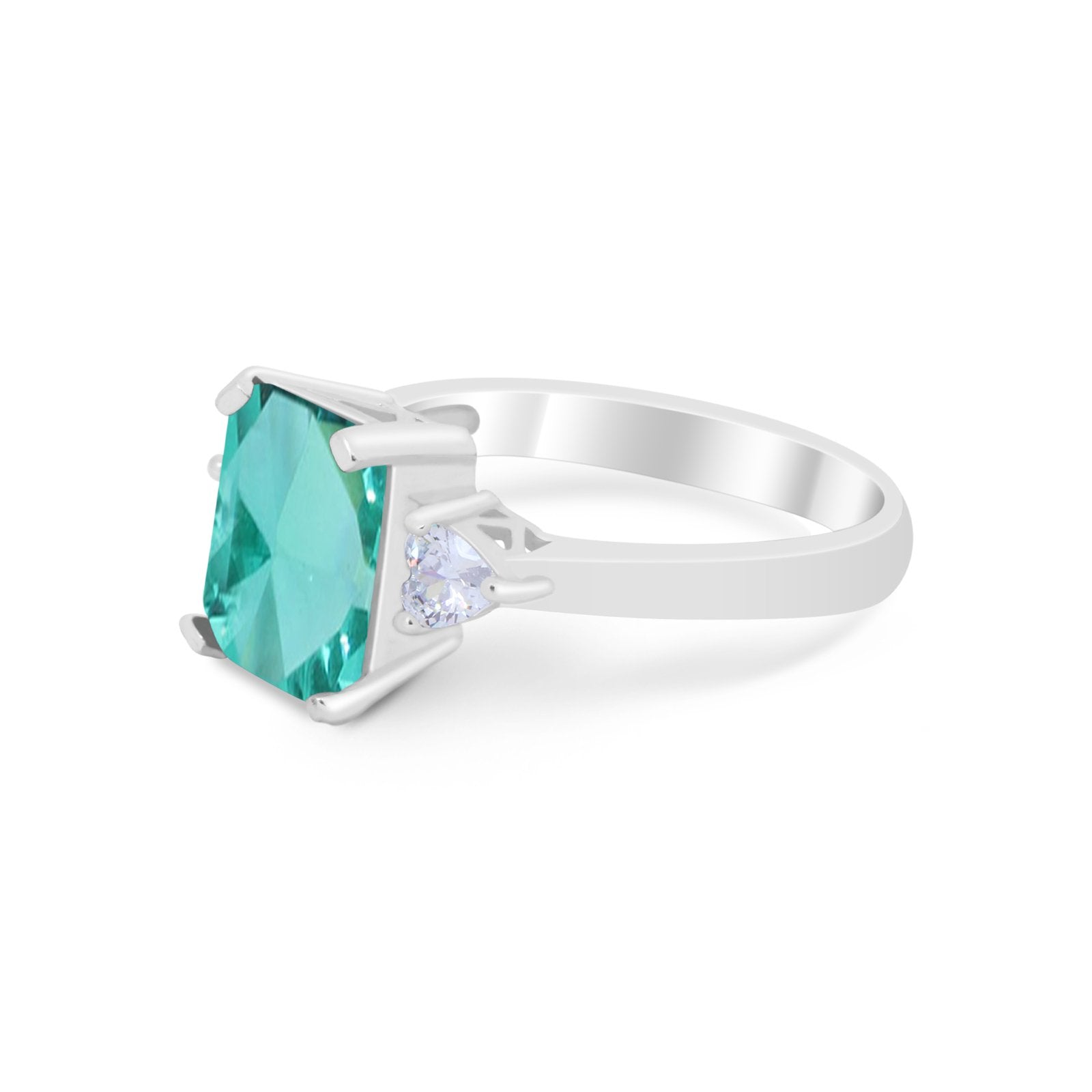 Three Stone Wedding Ring Heart Simulated Cubic Zirconia 925 Sterling Silver BA1058