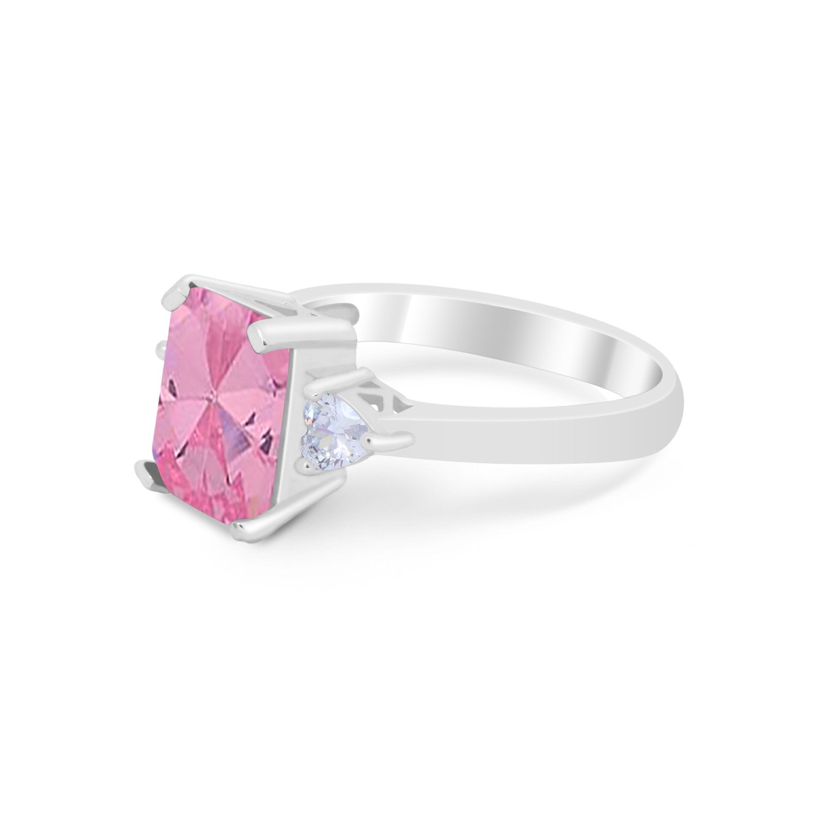 Three Stone Wedding Ring Heart Simulated Cubic Zirconia 925 Sterling Silver BA1058