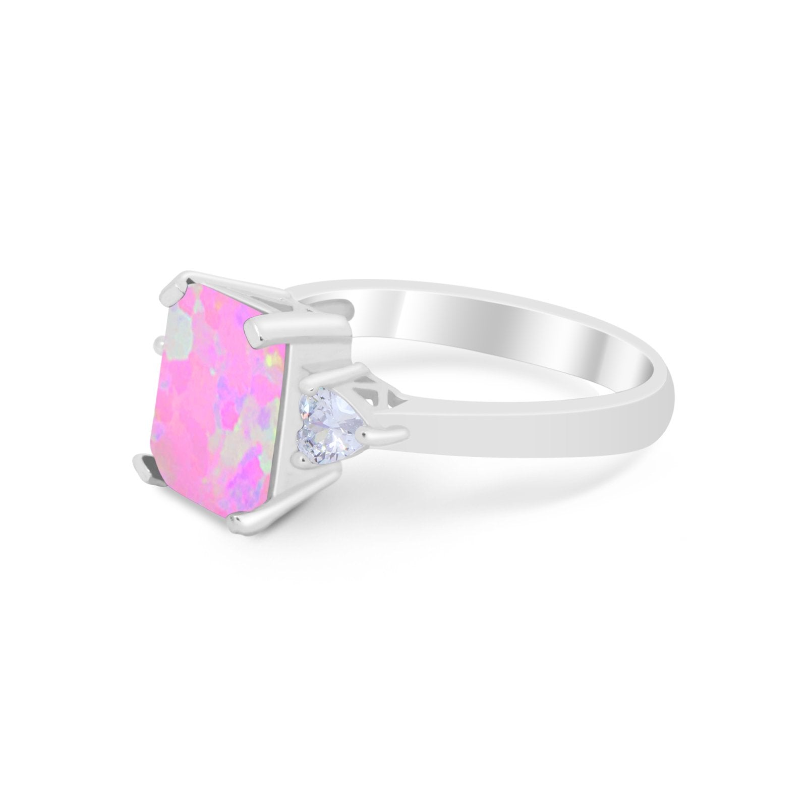 Three Stone Wedding Ring Heart Simulated Cubic Zirconia 925 Sterling Silver BA1058