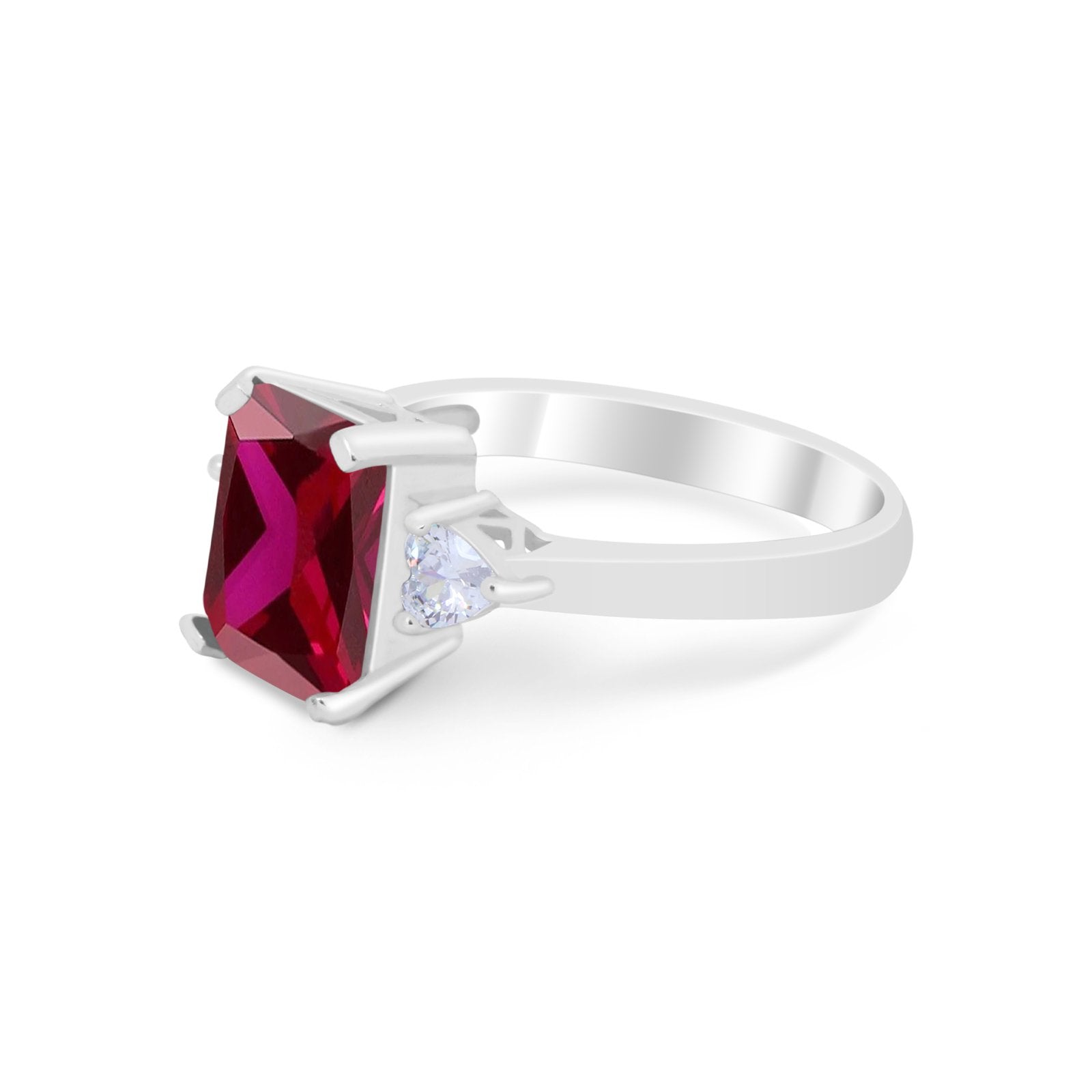 Three Stone Wedding Ring Heart Simulated Cubic Zirconia 925 Sterling Silver BA1058