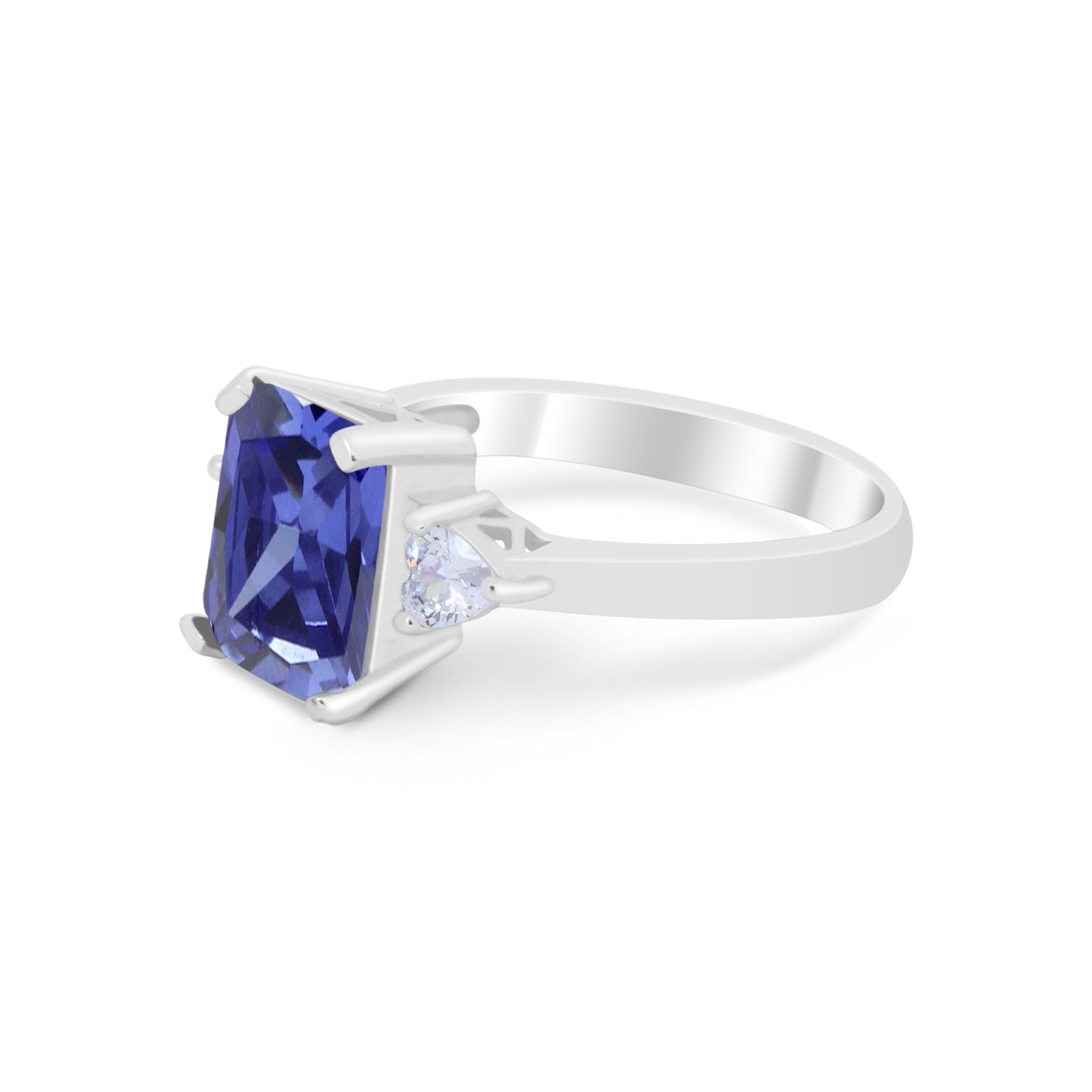 Three Stone Wedding Ring Heart Simulated Cubic Zirconia 925 Sterling Silver BA1058