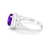 Halo Art Deco Engagement Ring Round Simulated Cubic Zirconia 925 Sterling Silver