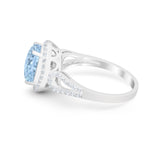 Halo Art Deco Engagement Ring Round Simulated Cubic Zirconia 925 Sterling Silver