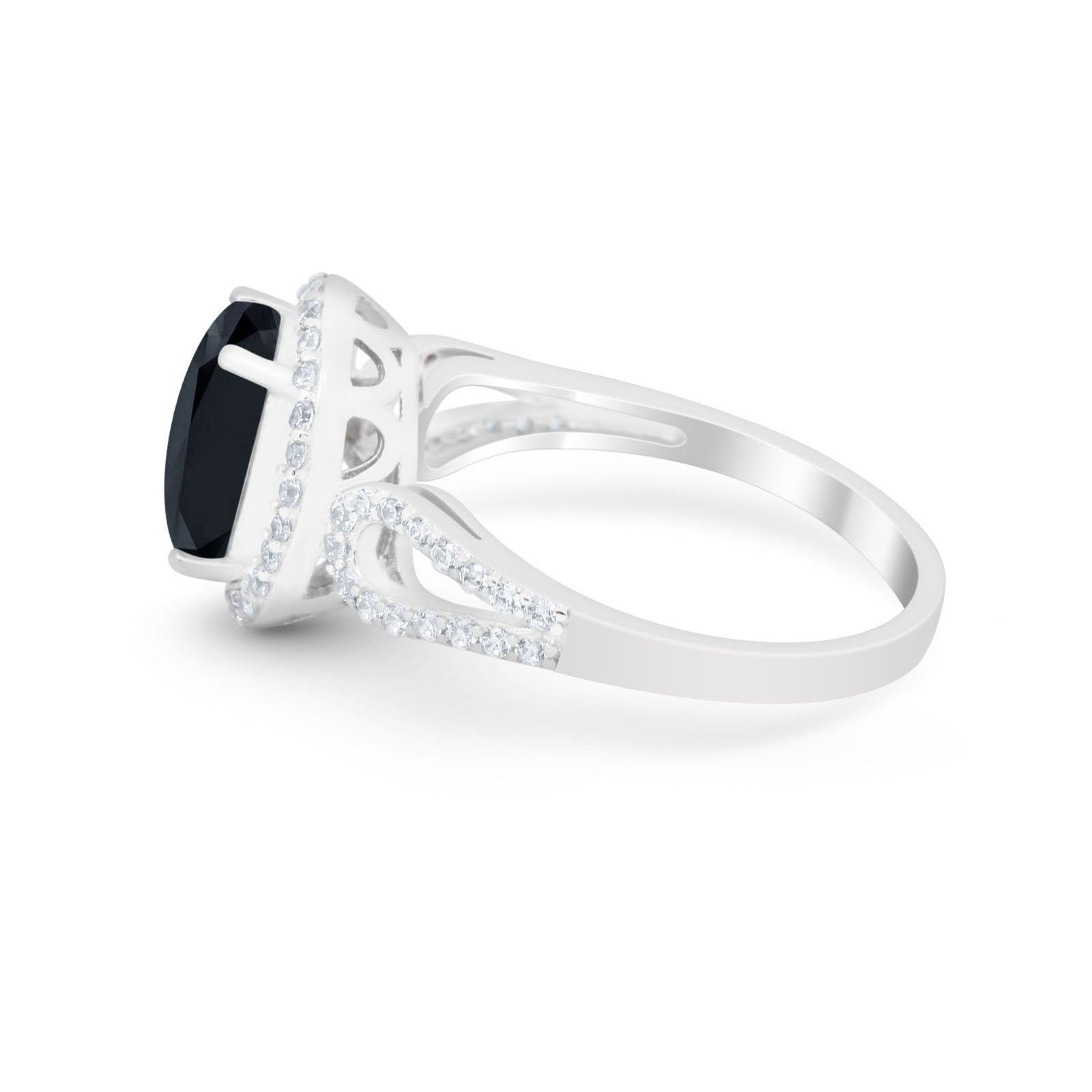 Halo Art Deco Engagement Ring Round Simulated Cubic Zirconia 925 Sterling Silver