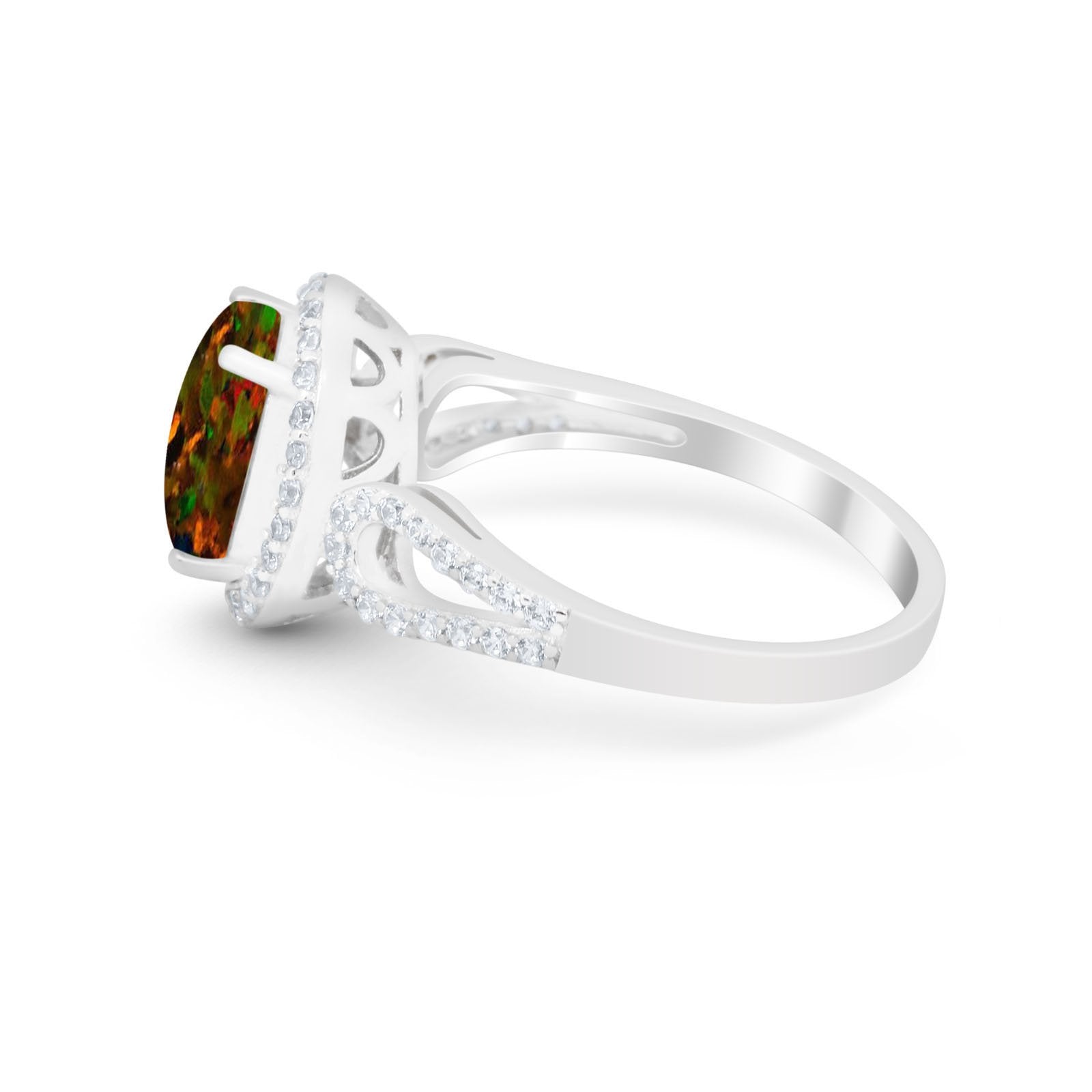 Halo Art Deco Engagement Ring Round Simulated Cubic Zirconia 925 Sterling Silver