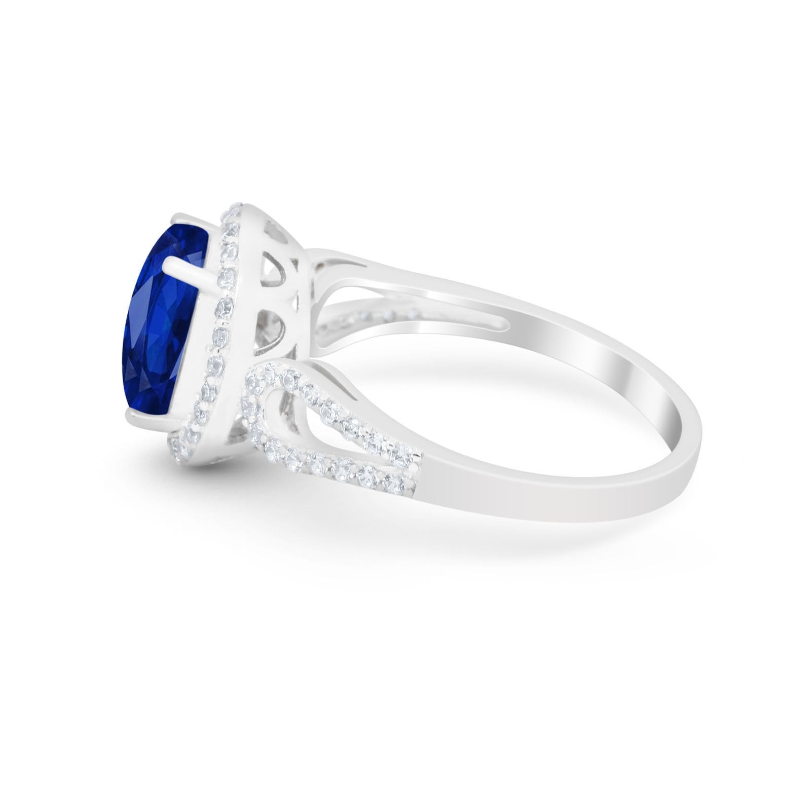 Halo Art Deco Engagement Ring Round Simulated Cubic Zirconia 925 Sterling Silver