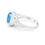Halo Art Deco Engagement Ring Round Simulated Cubic Zirconia 925 Sterling Silver