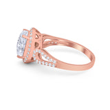 Halo Art Deco Engagement Ring Round Simulated Cubic Zirconia 925 Sterling Silver