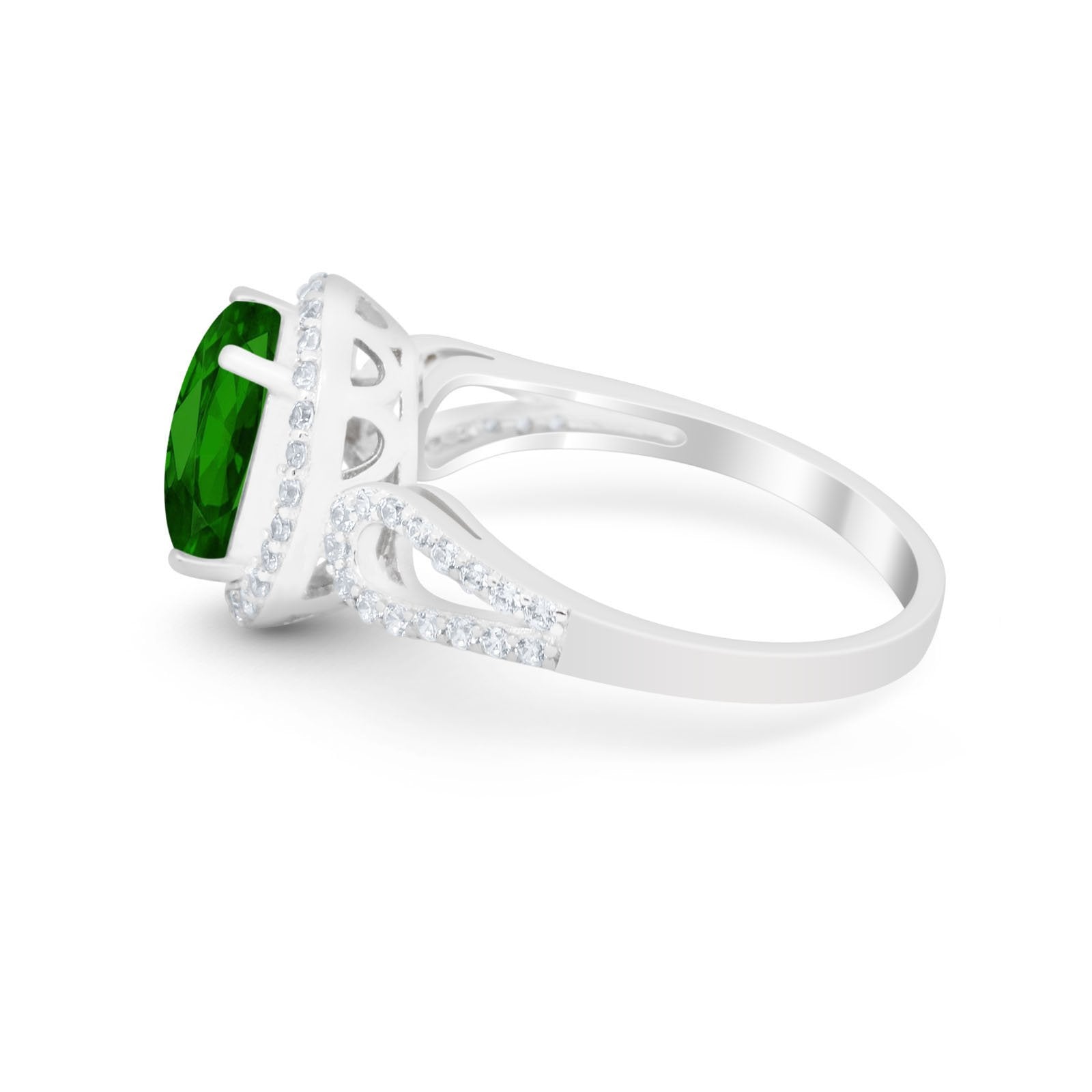 Halo Art Deco Engagement Ring Round Simulated Cubic Zirconia 925 Sterling Silver