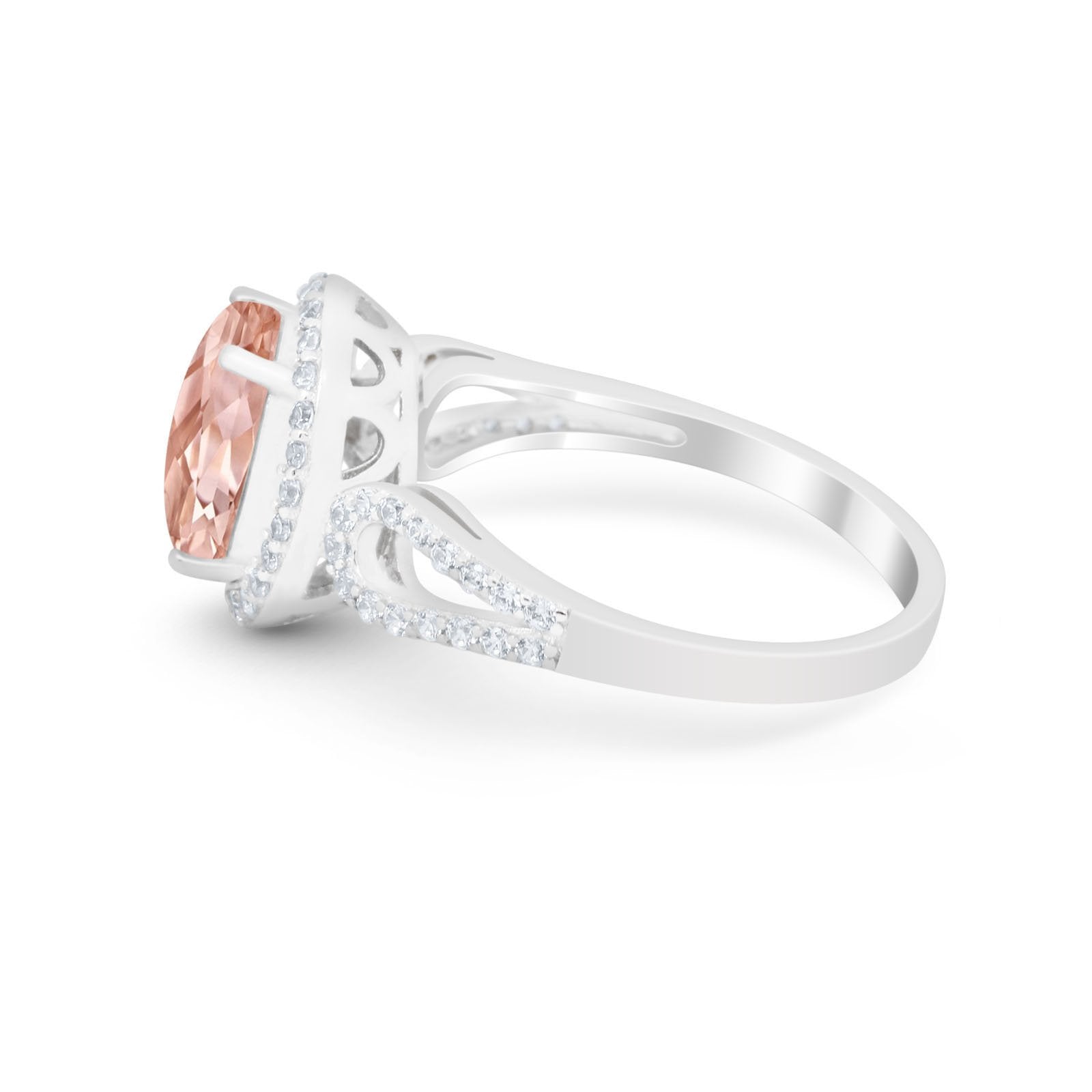 Halo Art Deco Engagement Ring Round Simulated Cubic Zirconia 925 Sterling Silver