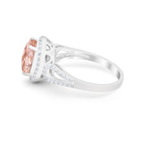 Halo Art Deco Engagement Ring Round Simulated Cubic Zirconia 925 Sterling Silver