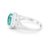 Halo Art Deco Engagement Ring Round Simulated Cubic Zirconia 925 Sterling Silver
