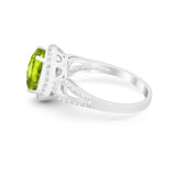 Halo Art Deco Engagement Ring Round Simulated Cubic Zirconia 925 Sterling Silver