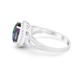 Halo Art Deco Engagement Ring Round Simulated Cubic Zirconia 925 Sterling Silver