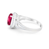 Halo Art Deco Engagement Ring Round Simulated Cubic Zirconia 925 Sterling Silver